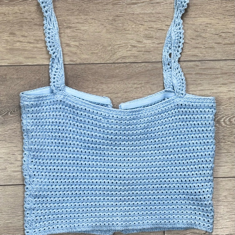 Beige Botany Lace Up Crochet Knit Tank - Picture 9 of 10